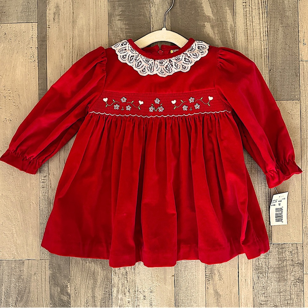 Vintage Deadstock Baby Girl Red Velvet Christmas Dress 12 Months